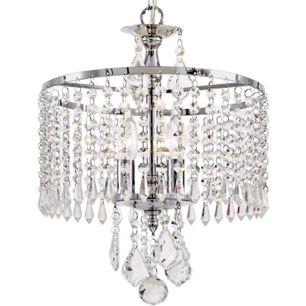 HD-1144-I 3-Light Polished Chrome Mini-Chandelier with K9 Hanging Crystals